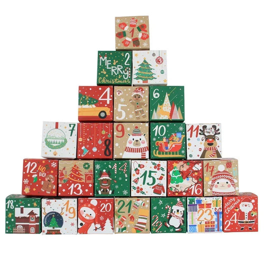 24pcs 1-24 Christmas Advent Calendar Gift Box Kids Xmas New Year Candy Cookies Wrapping Paper Box Christmas Gift Toy Only Boxes