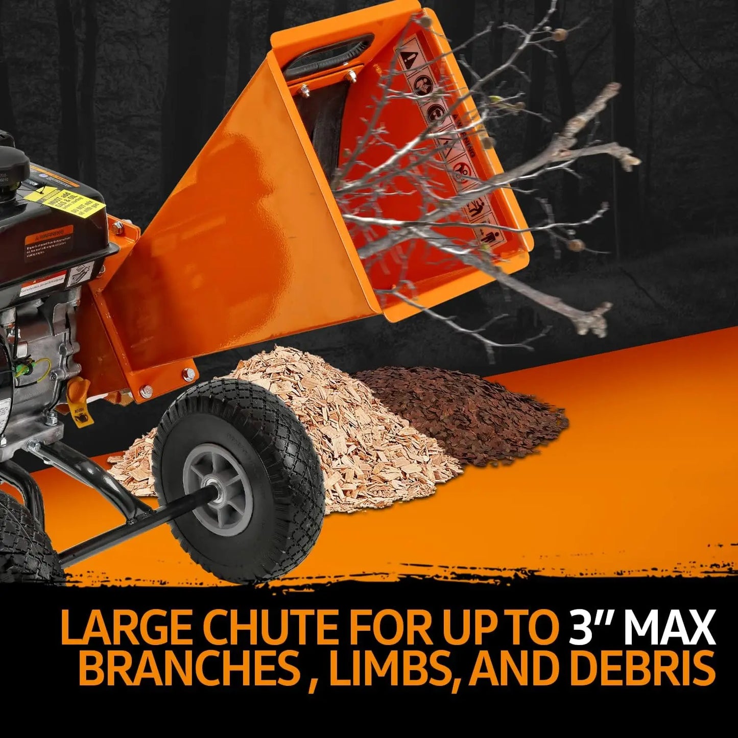 Wood Chipper Shredder Mulcher 7HP Engine Heavy Duty Compact Rotor Assembly Design 3" Inch Max Capacity Aids in Fire