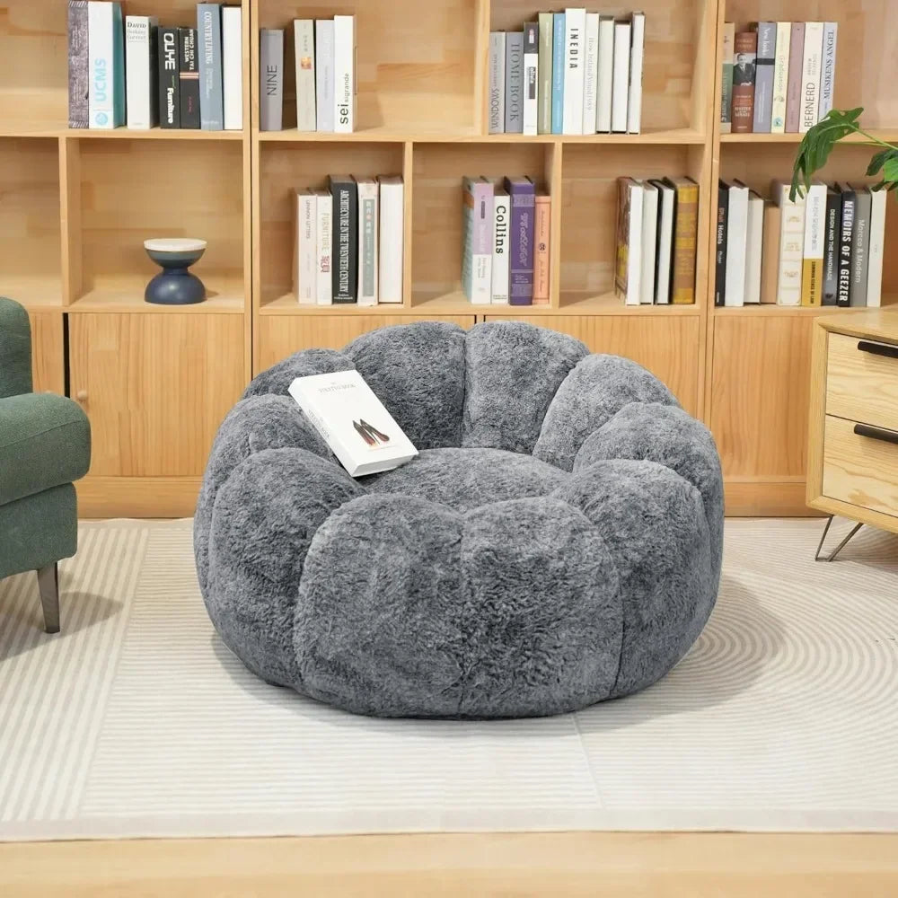 Bean Bag Sofa, Filled Bean Bag Chair, 36 Inch Low Backrest Support Petal Armrest Structure Design, Gray Bean Bag Sofa Chair