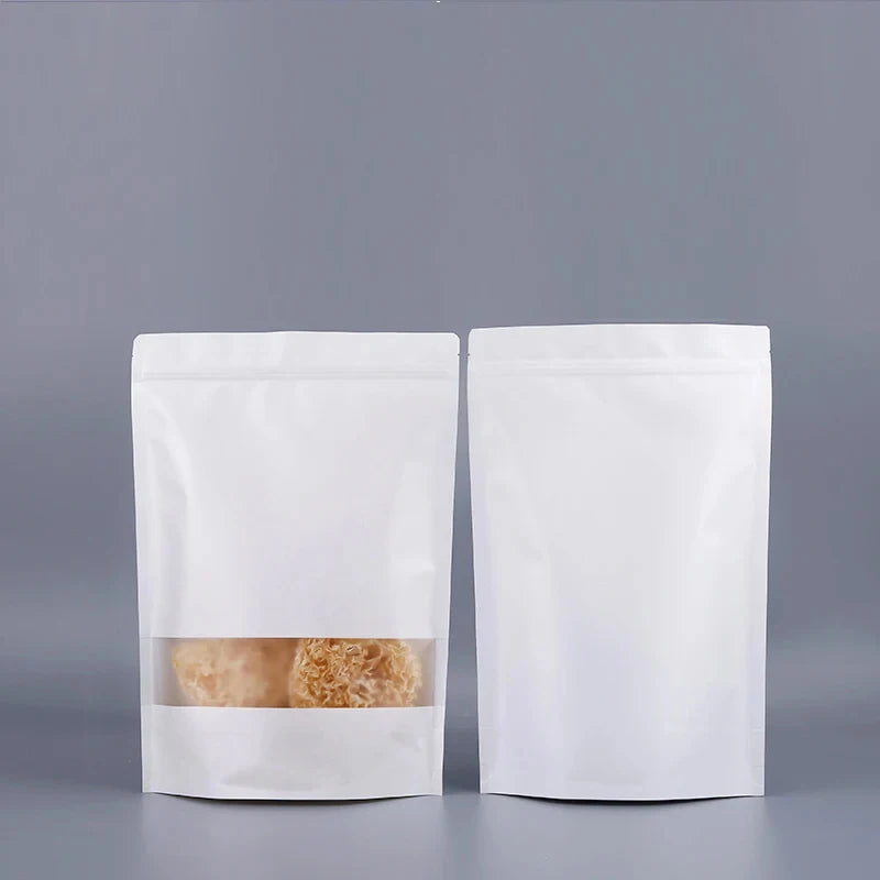 White Kraft Paper Bag,Frosted Window,Waterproof,Nut,Biscuit,Food,Packaging Bags,Custom Logo, Best Selling