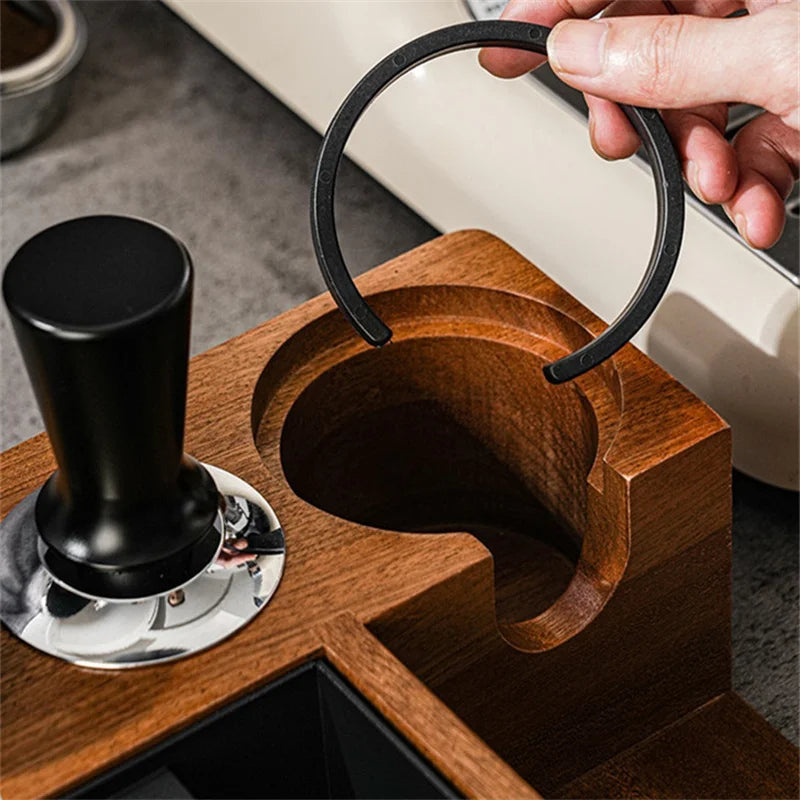 5 Hole Espresso Knock Box,51/53/58mm Espresso Coffee Organizer Box,Solid Wood Tamper Base With Portafilter Coffee Tamper Station