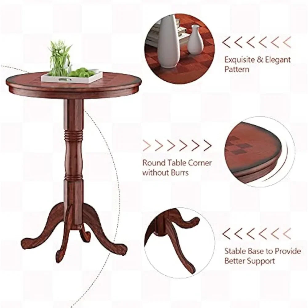 Wooden Pub Pedestal Side Table with Stable Base, 360 Degrees Swivel Bar Stool, Modern Round Bar Table and Stools