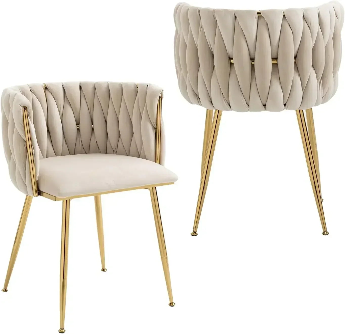 Woven Dining Chairs Set of 4,Velvet Upholstered Dining Chairs with Gold Metal Legs,Modern Accent Chairs Suitable for living room