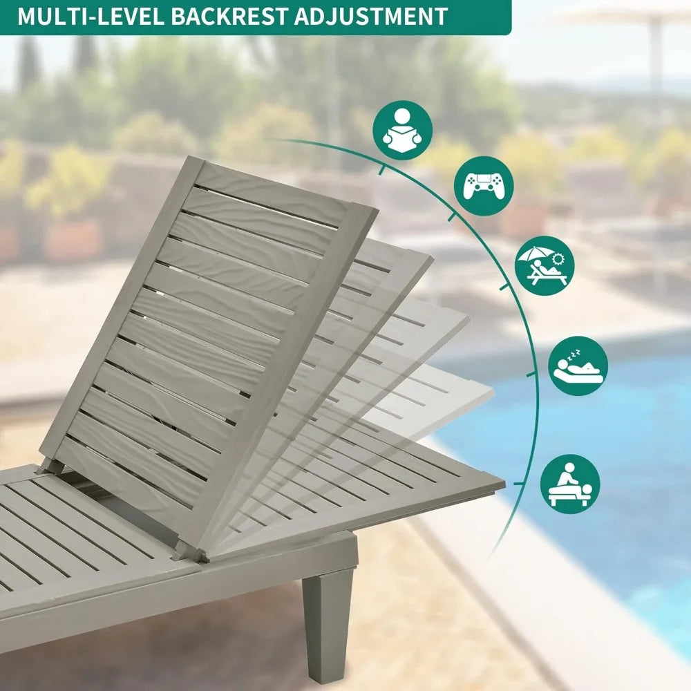 Patio Chaise Lounge Set of 2,Lounge with Cushion & Adjustable Backrest for Backyard, Poolside, Lawn, Waterproof & Easy Assembly