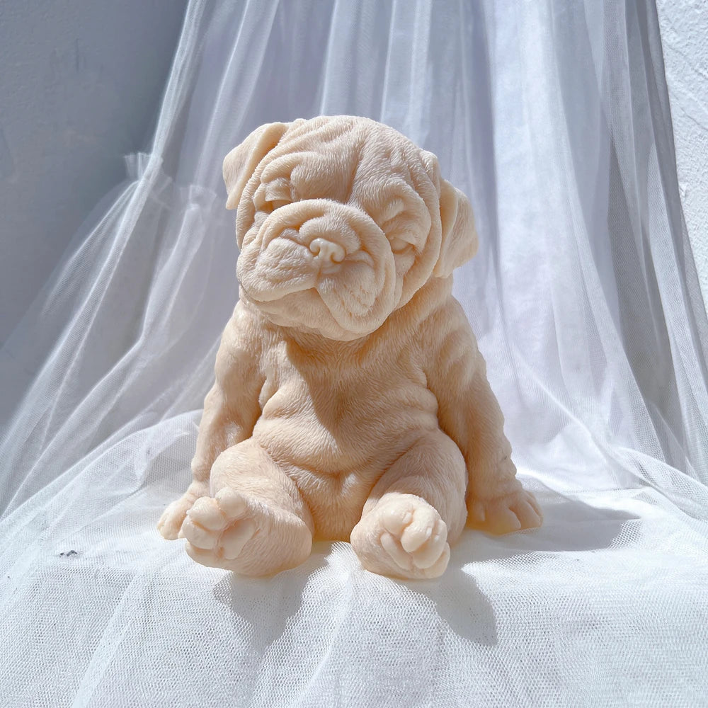 Sitting Sleeping Bulldog Puppy Candle Mold Animal Puppies Soy Wax Silicone Mould Dog Lover Home Decor