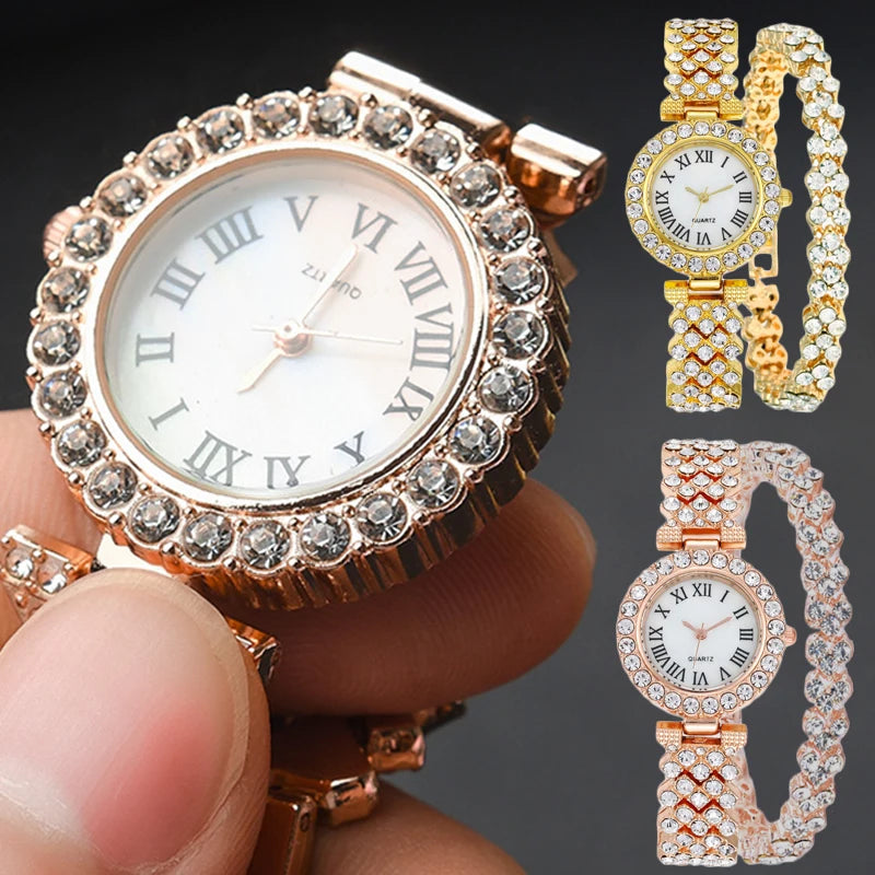 2pcs/set Luxury Female Brand Diamonds Watch Bracelet Women's Crystal Quartz Watches Ladies Dial Steel Wristwatch Trendy Clock