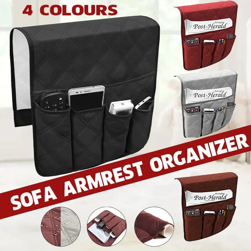 Sofa Armrest Organizer with 5 Pockets and Cup Holder Tray Couch Armchair Hanging Storage Bag for TV Remote Control Cellphone