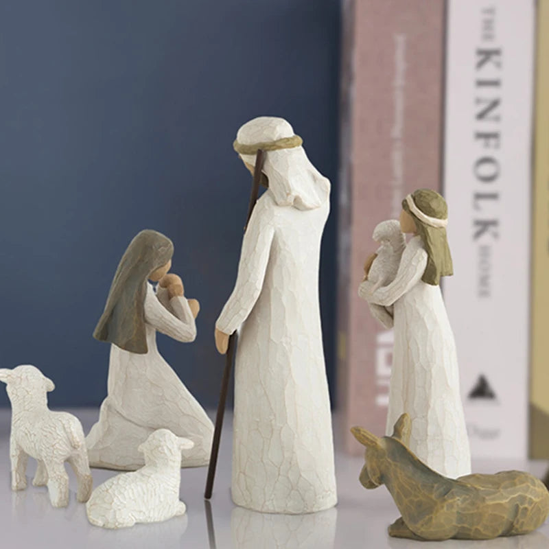 1Set Holy Family Statue Christmas Jesus Mary Joseph Figure Catholic Figurine Resin Craft Nativity Scene Set Christmas Decoration