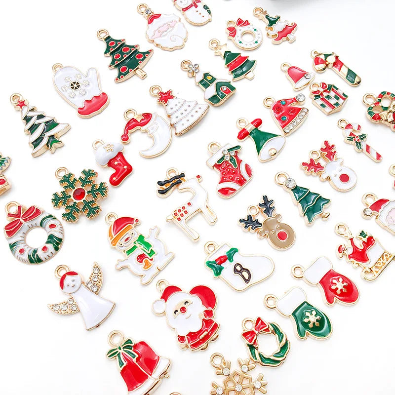 20Pcs/Lot Metal Random Mix Enamel Christmas Pendant For DIY Earring Bracelet Necklace Jewelry Making Supplies Accessories Crafts