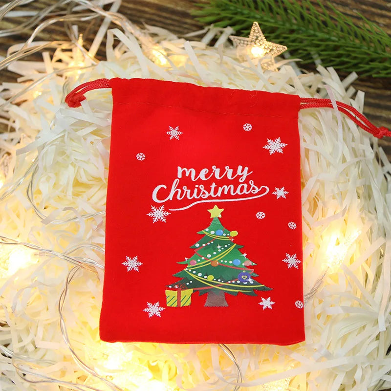 5/10PCS Christmas Gift Bags Velvet Storage Bags for Candy Snack Drawstring Wrapping Bag Xmas Gifts Packing Bag Gift Decoration