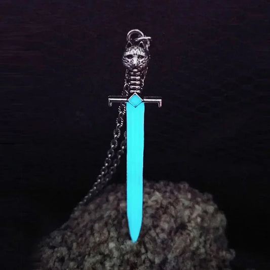 Luminous Glowing Cat Blade Sword Necklace Sword Necklace Glow In The Dark Necklace Pendant for Women Men Gift Halloween