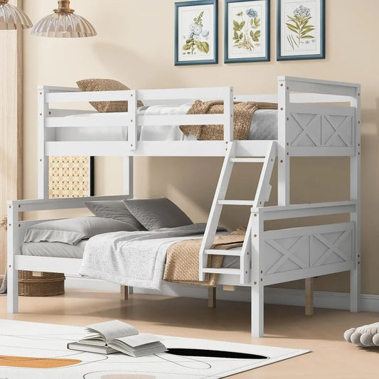 Bunk Bed, with Ladder Safety Guardrail Sturdy Wood Beds Frame Easy Assembly Space-Saving Design for Bedroom, Wood Bunk Bed Frame