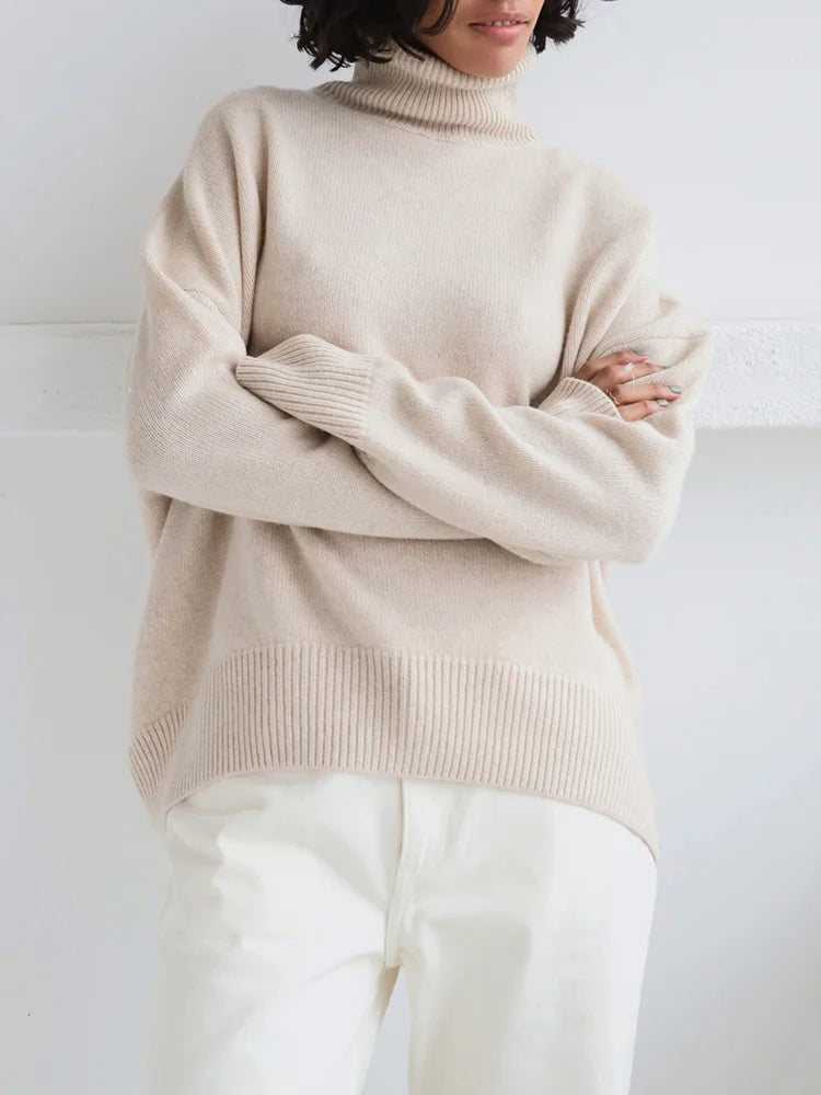 Women's Thick Sweaters Oversize Turtleneck Women Winter Warm White Pullovers Knitted High Neck Oversized Sweater For Women Tops