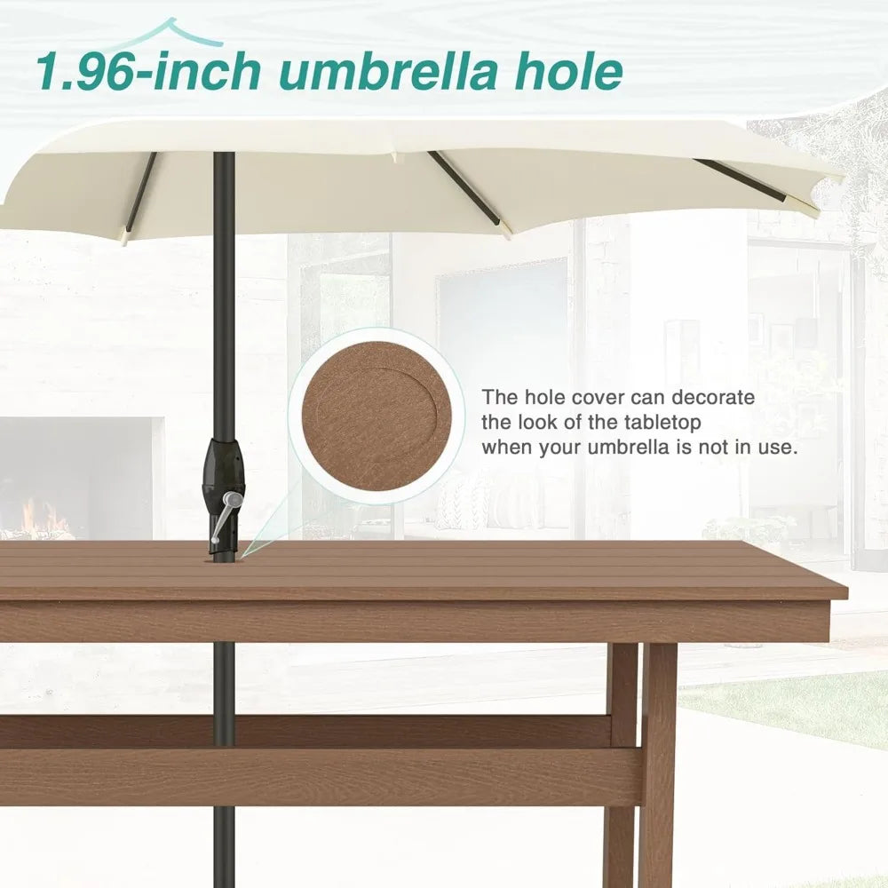 Patio Table and Chairs Set 7 Pieces, with Umbrell Hole, with 6 Patio Chairs, Weather Resistant Outdoor Dining Sets