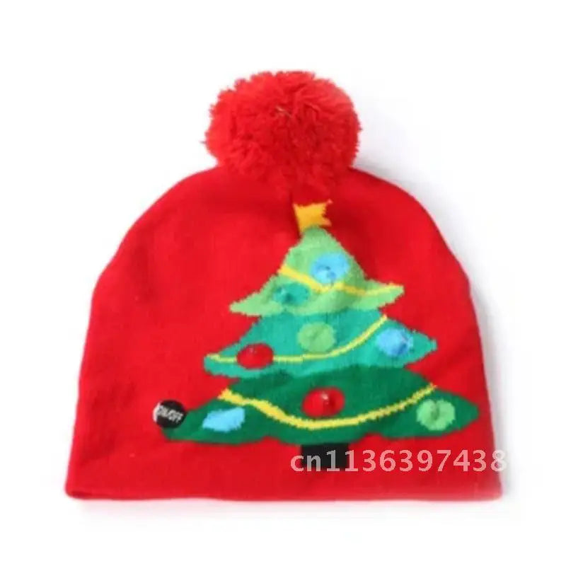 Knitted LED Christmas Hat  Beanie Light Up Illuminate Warm Hat Christmas Tree Snowman Kids Adults New Year Christmas Decor