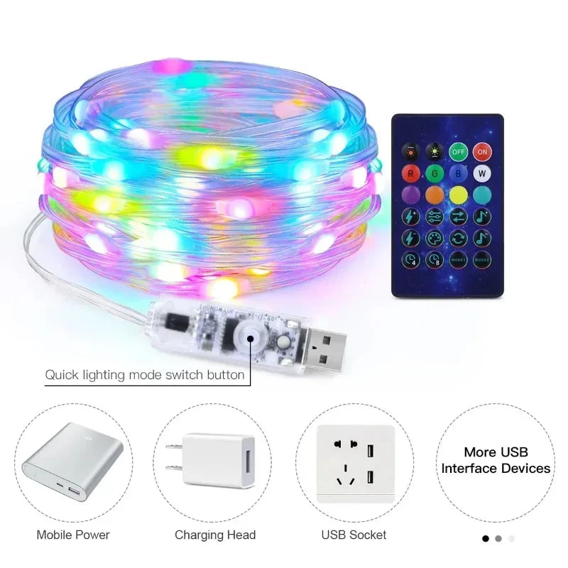 DIY Mode RGBIC Fairy Light String For Christmas Decorations natal New Year 2024 Xmas Tree adornos navidad Bluetooth USB 5V LED