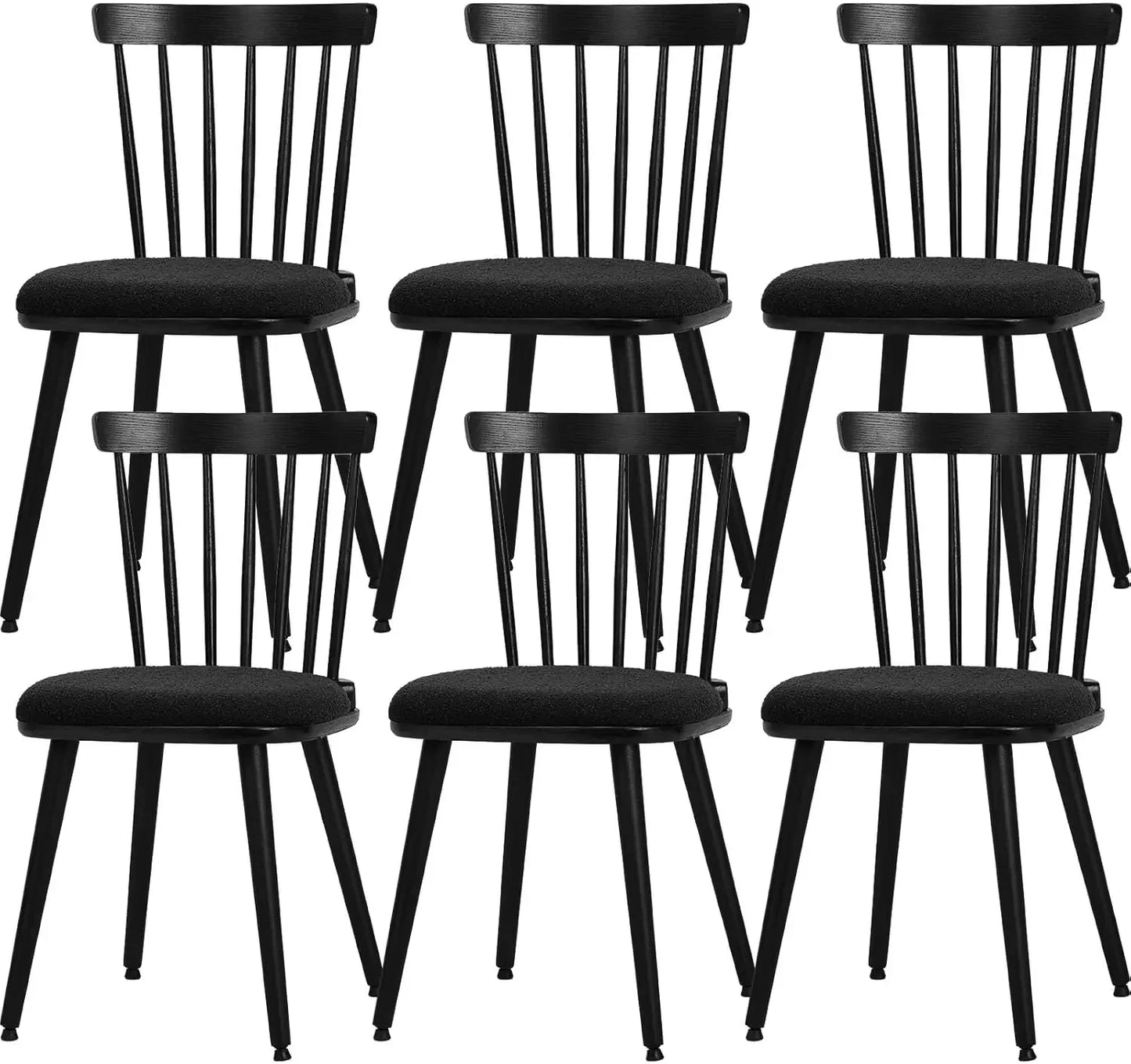 6 Pc Dining Chair Set, Farmhouse Solid Wood Spindle Back Side Chair Mid-Century Modern Black Armless Kitchen Chair