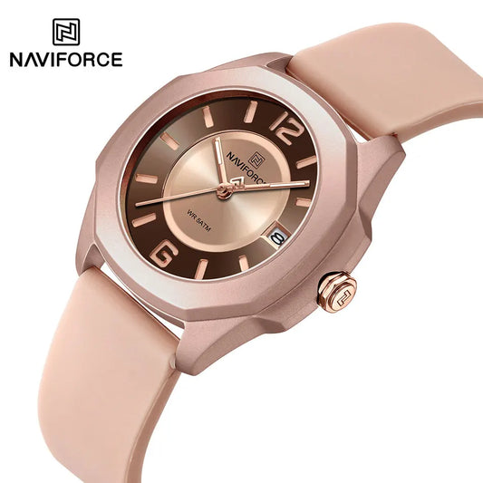 NAVIFORCE Luxury Watch Women's Quartz Watches Ladies Simple Style Silicone Strap Wrist Watch Waterproof Watches Reloj Mujer