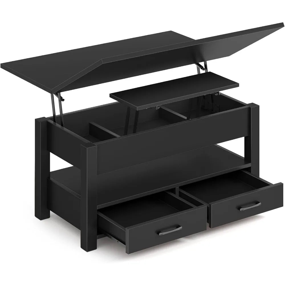 Lift Top, Multi-Function Convertible Coffee Table with Drawers and Hidden Compartment, Converts to Dining Table fo Home Office