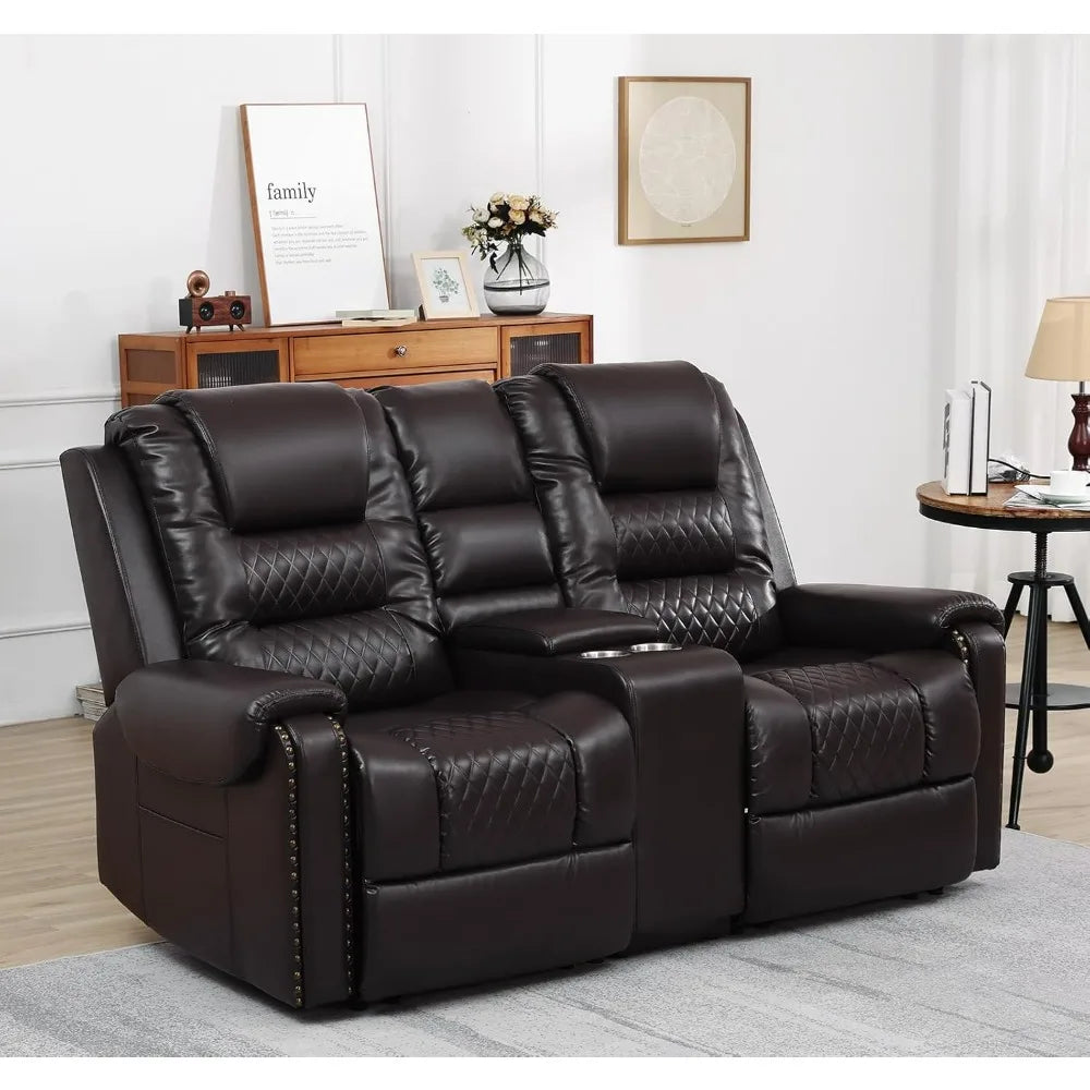 Large Massage Recliner Loveseat with Lumbar Heating, PU Leather Reclining Sofa Chairs, Ergonomic Living RoomChairs with Recliner