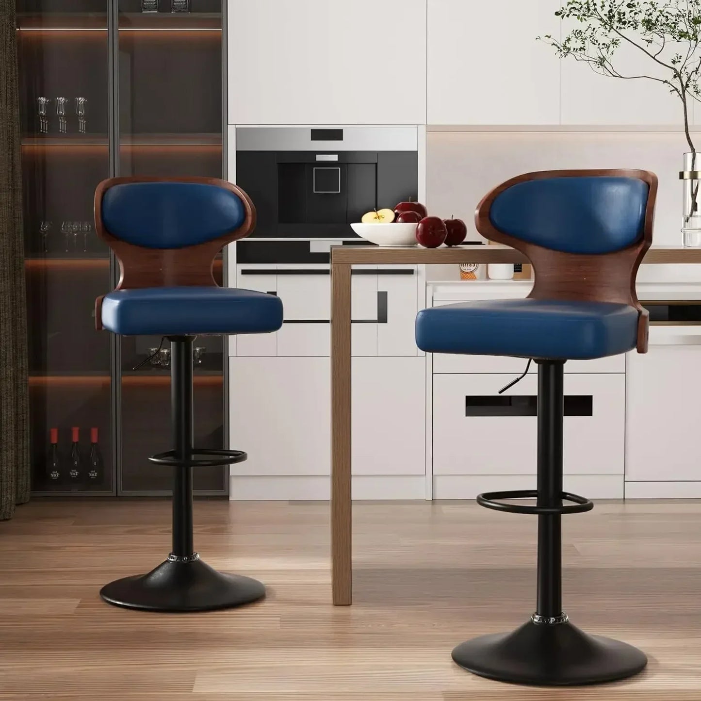 Bar Stools Set of 2, Adjustable Height 24.5-33.5IN - Bentwood Swivel Barstools with Back & Footrest,Black Bar Chairs