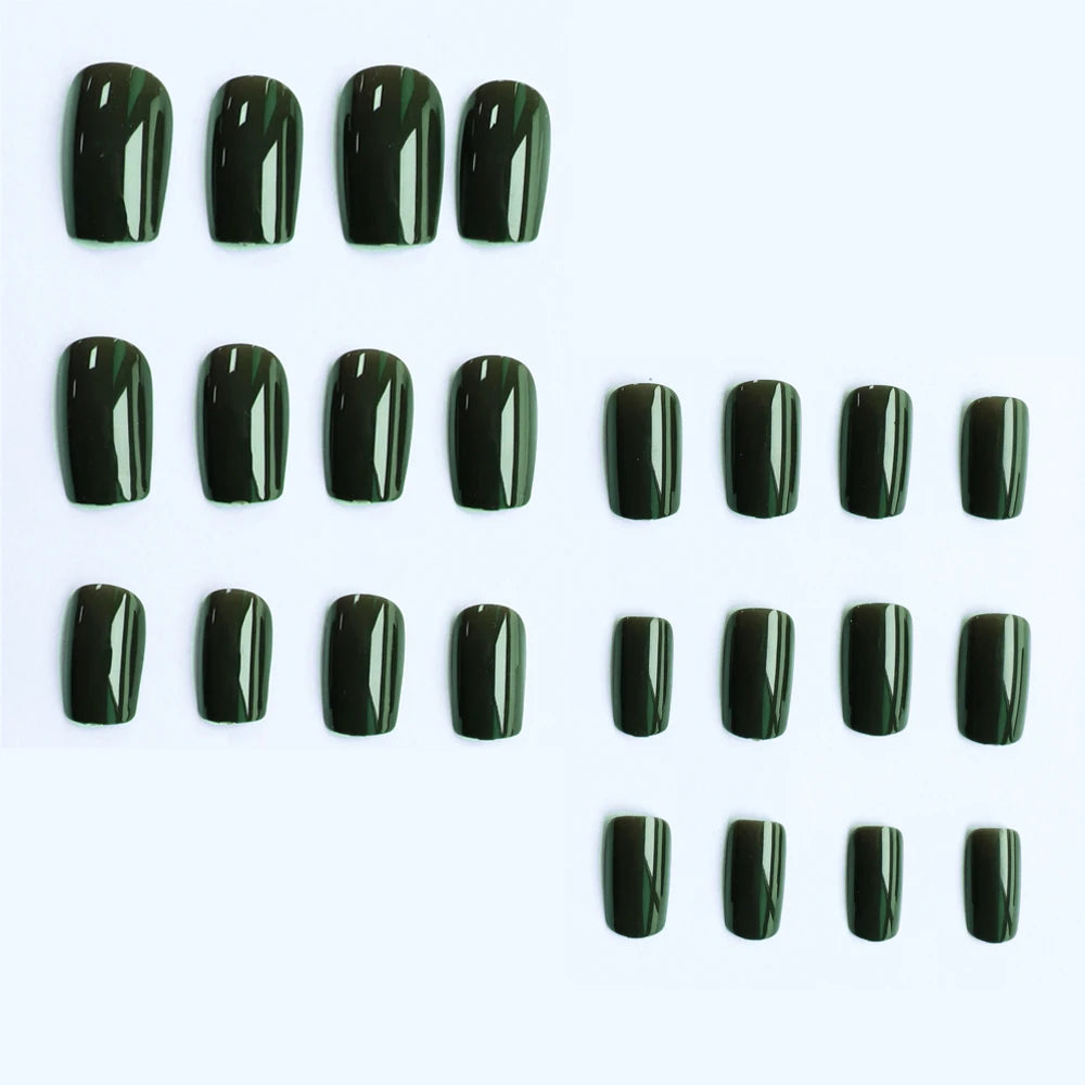 24pcs press on nails short square green press on nails Solid color sweet french tip press on nails cute nail