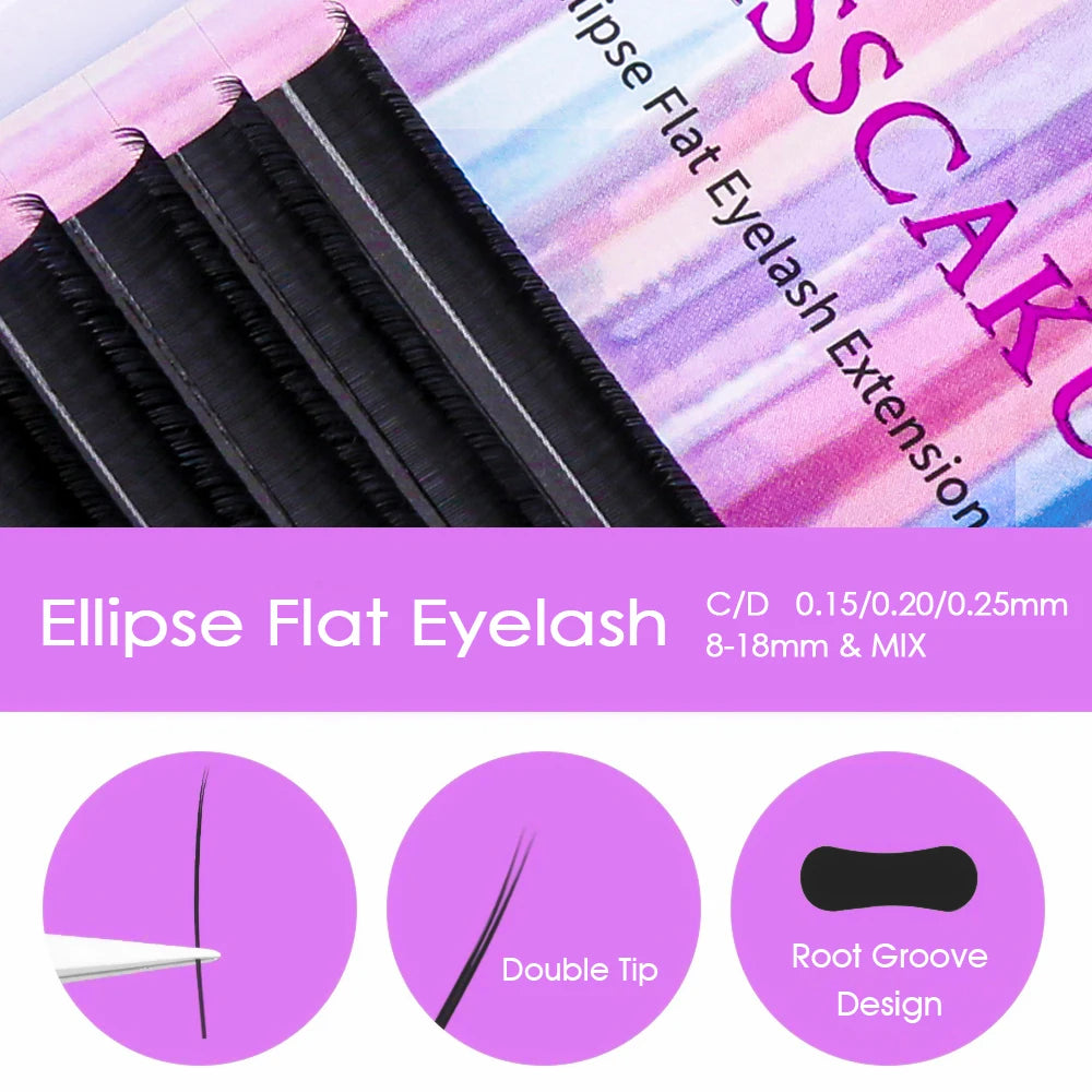 MASSCAKU ellipse flat lashes soft Split-tips fake eyelash extension individual eyelashes nature flat ellipse eyelashes supplies