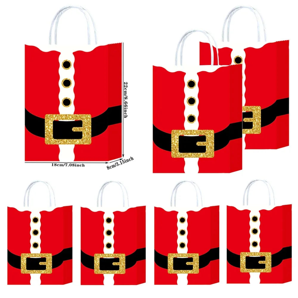 10/30/50pcs Christmas Paper Bags For Christmas Party Decor Holiday Party Gift Bag with Handle Gift Wrapping  Xmas Party Supplies