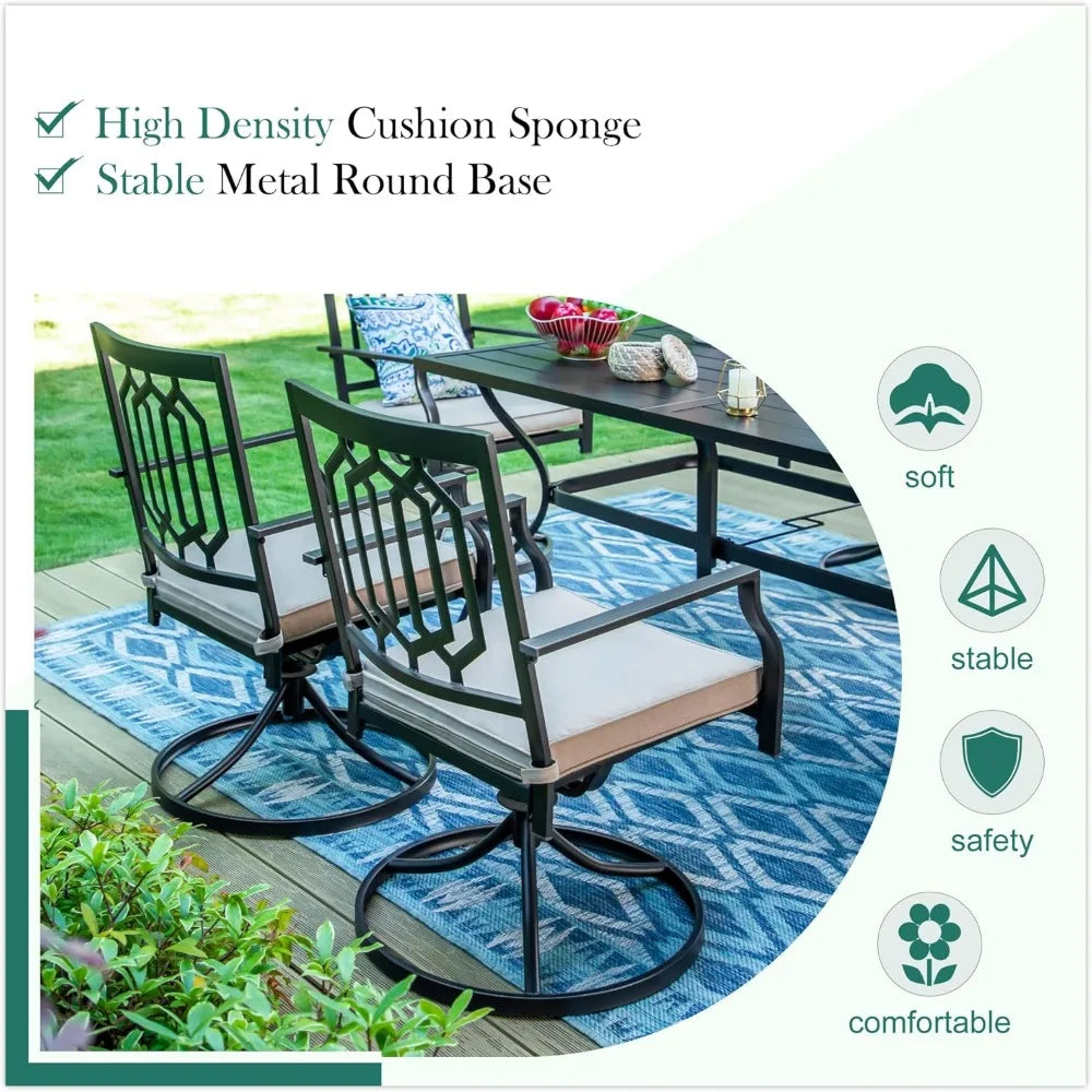 Outdoor Furniture Set,with 1 Rectangular Metal Umbrella Table 6 Person for Outdoor Lawn Garden,7 Pieces Patio Dining Sets