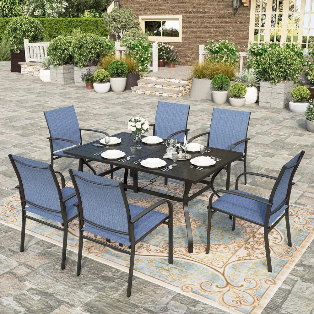 7 PCS Patio Dining Set, Outdoor Table Chairs, Large Table with Double Umbrella Hole for Backyard, Patio Table and Chairs Set