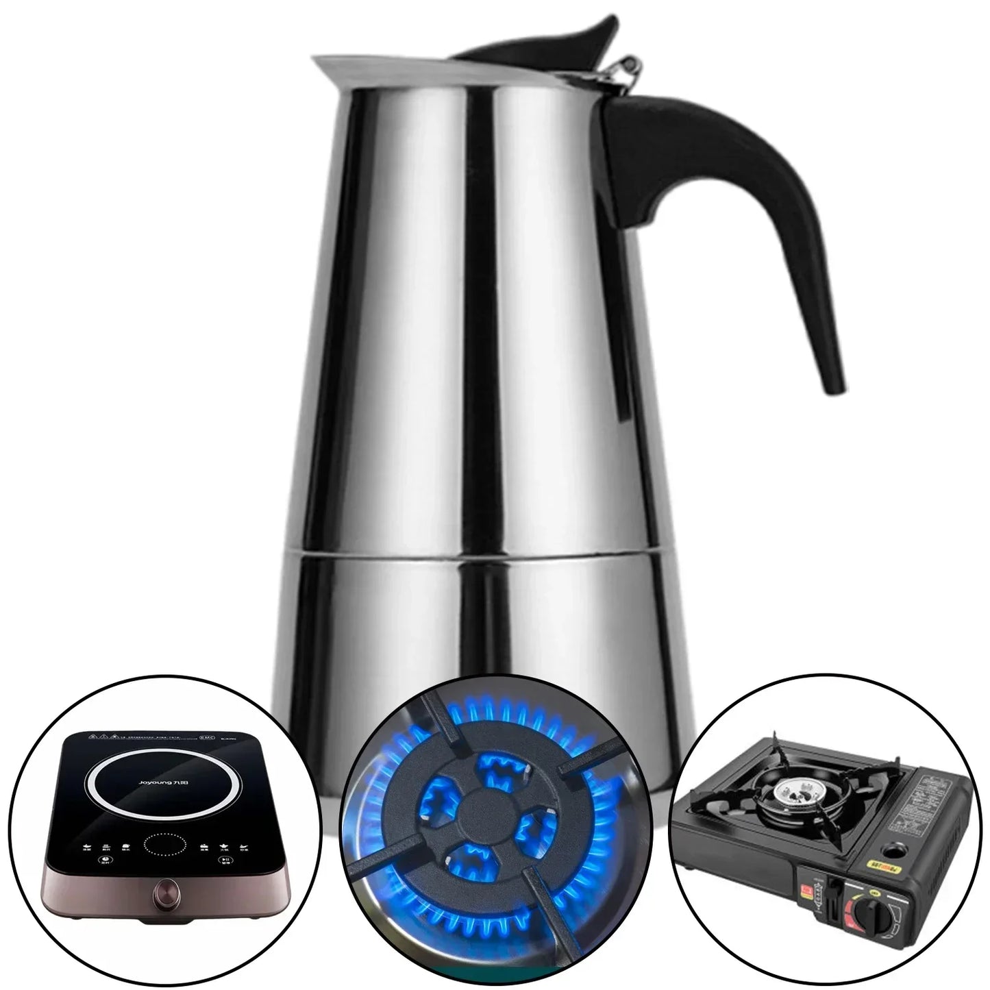 Moka Pot,Classic Stainless Steel Coffee Maker Pots,Espresso American Style Coffee Brewed,2~12 Cups Capacity (100~600 ML)