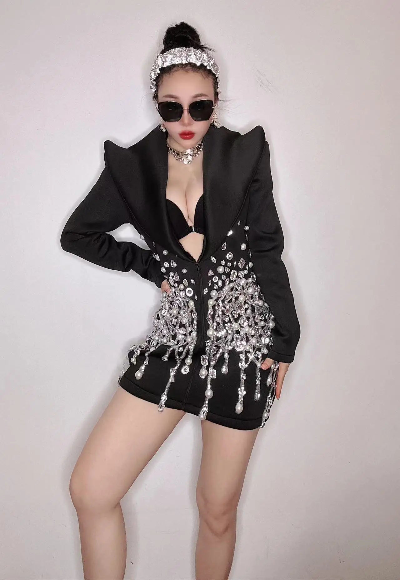 Luxury Shiny Pearl Rhinestone Jacket Sexy Stage Costume DJ Singer Bar Nightclub Costume Birthday Party Performance dresses