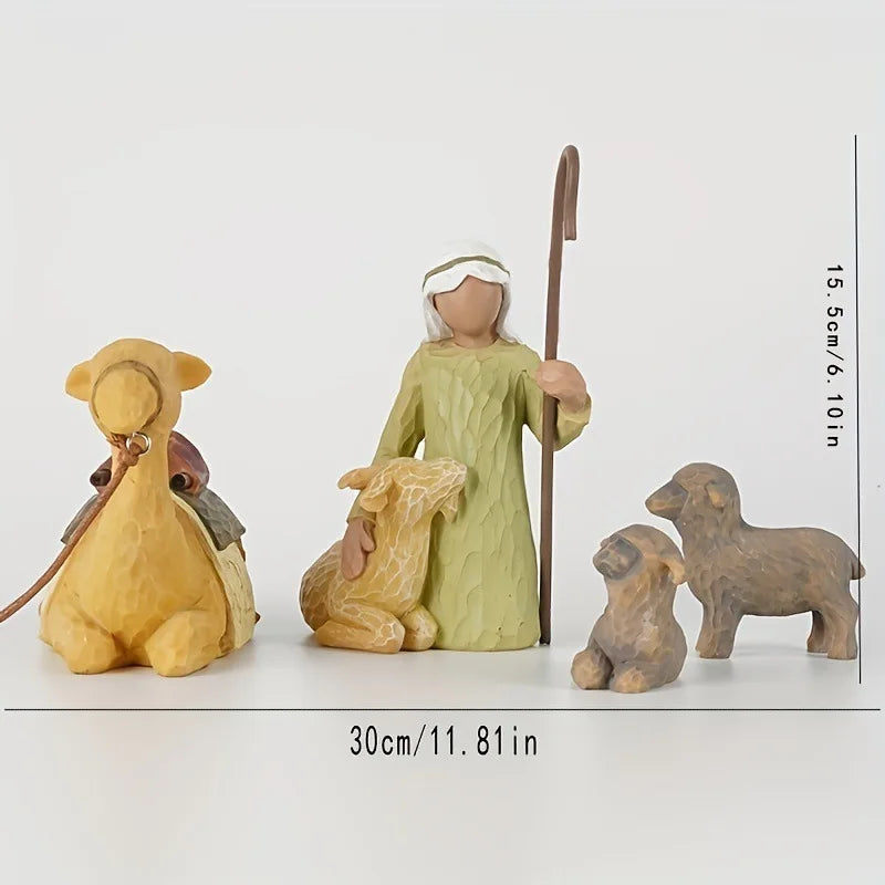 Full Custody Shepherd And Stable Animal Willow Christmas Set Ornaments For The Nativity Of Jesus Decoration Scene