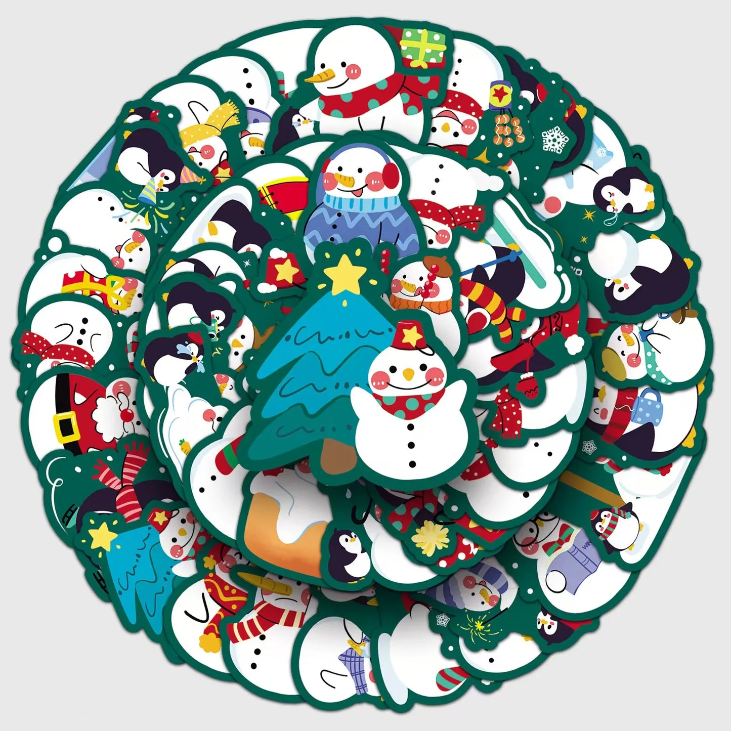 50pcs/pack Christmas Snowman Graffiti Stickers Waterproof PVC Stickers Phone Case DIY Decoration Lovely Winter Creative Gifts