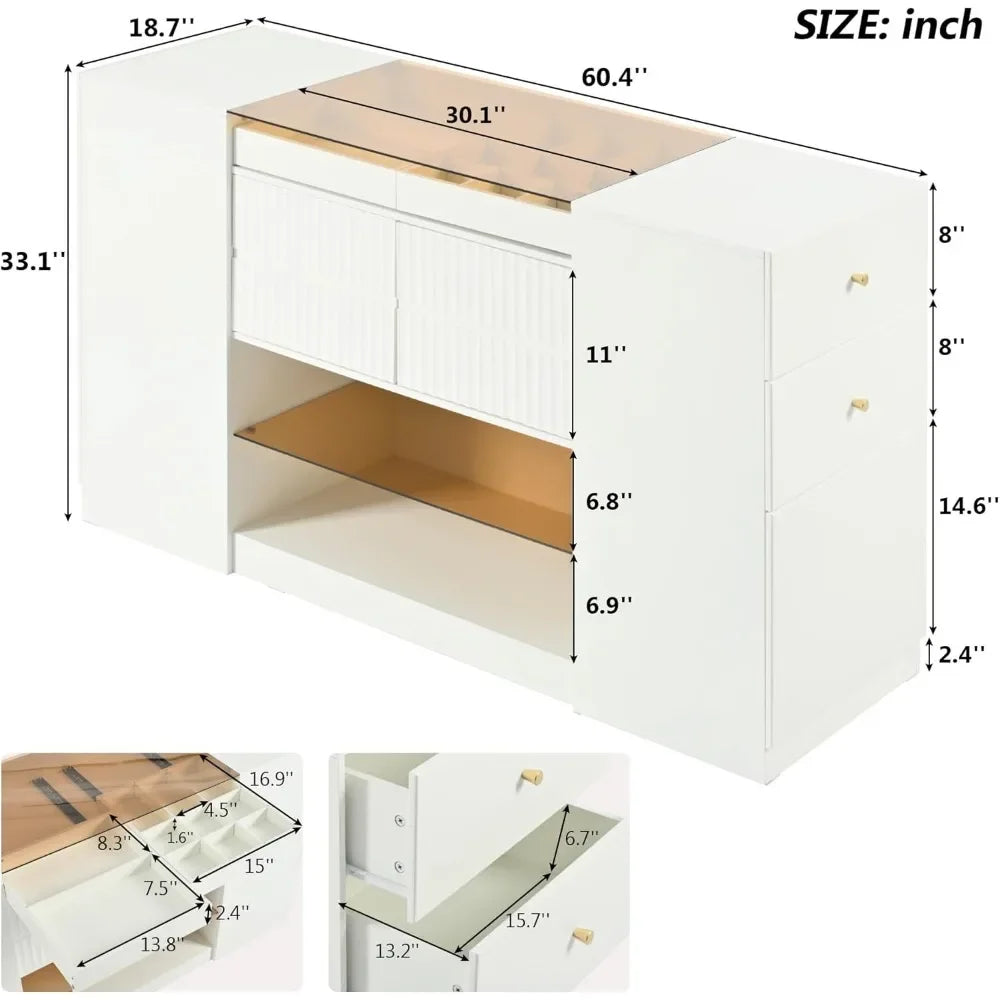 Wardrobe Armoire Bedroom Island with Glass Top, Glass Display Shelf,Closet Storage Cabinet with Open Shelves for Bedroom