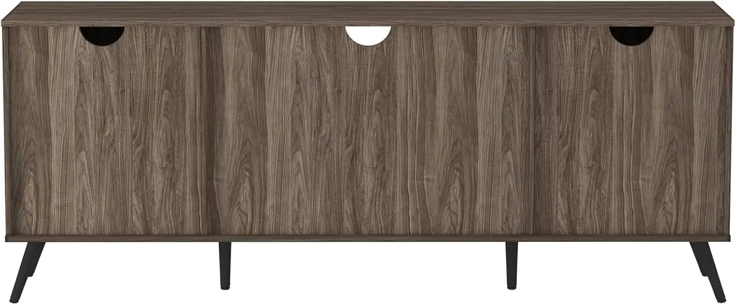 Saxon Mid Century Modern Glass Shelf TV Stand for TVs up to 65 Inches, 60 Inch, Slate Grey