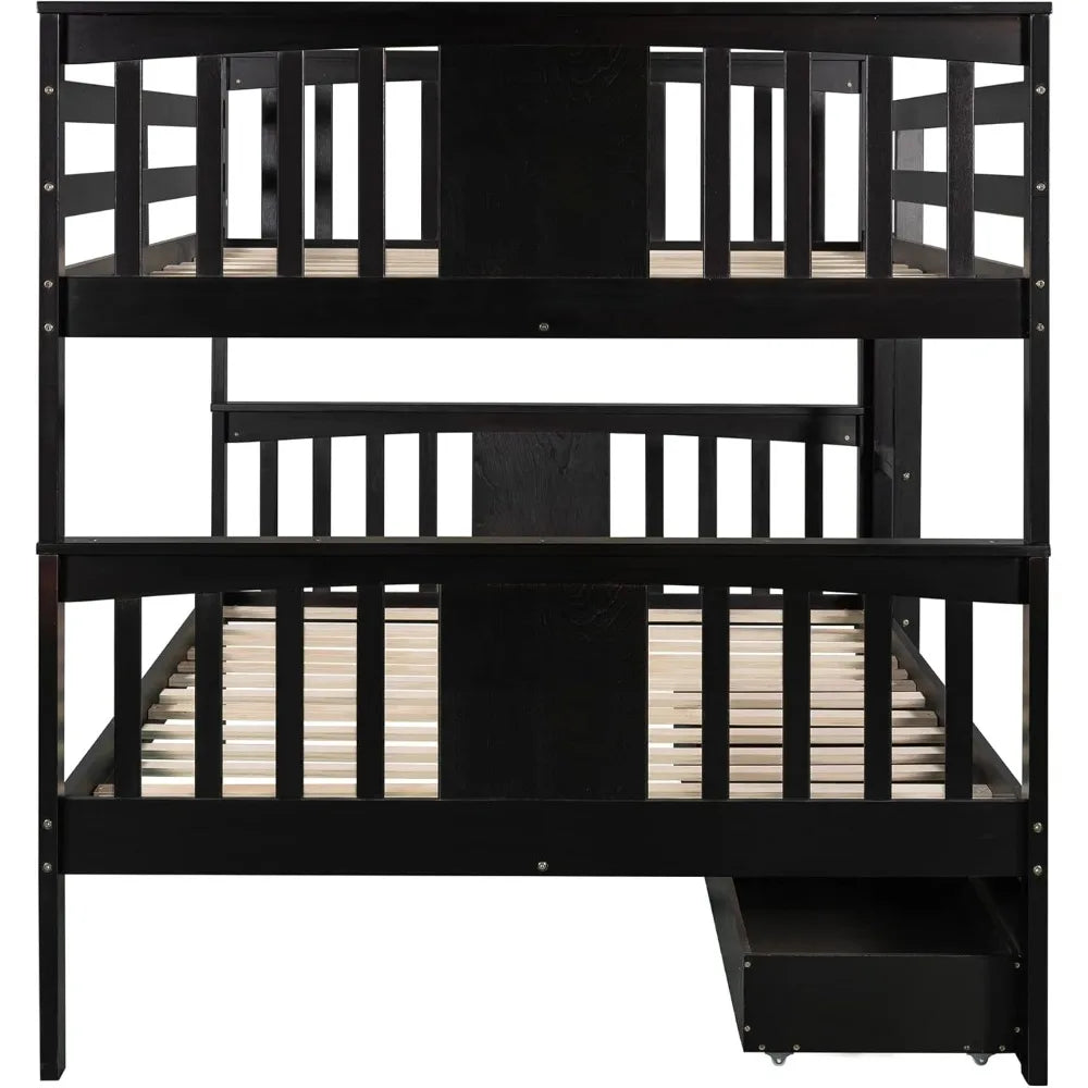 Bunk Bed, Convertible Bunks Beds with Storage Drawers for Kids,Wood Futon Bunk Bed Frame