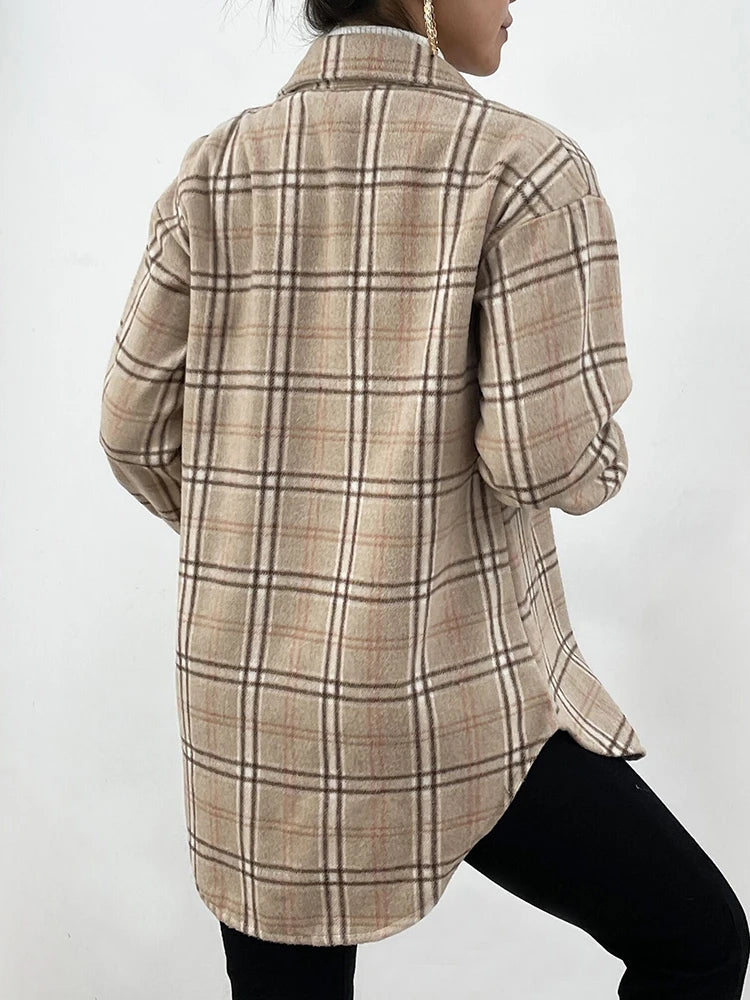 Herbst Frühling Vintag Kariertes Hemd Frauen Casual Weiß Langarm Tasche Kragen Shirts Top Kleidung Mode Neue 2023 Herbst