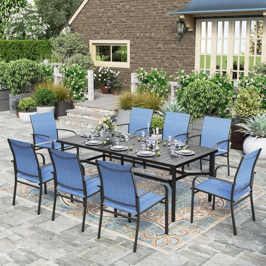 9 Pieces Patio Dining Set, 8 X Textilene Patio Chairs and 1 X 83 Large Rectangle Dining Table,Outdoor Furniture Set