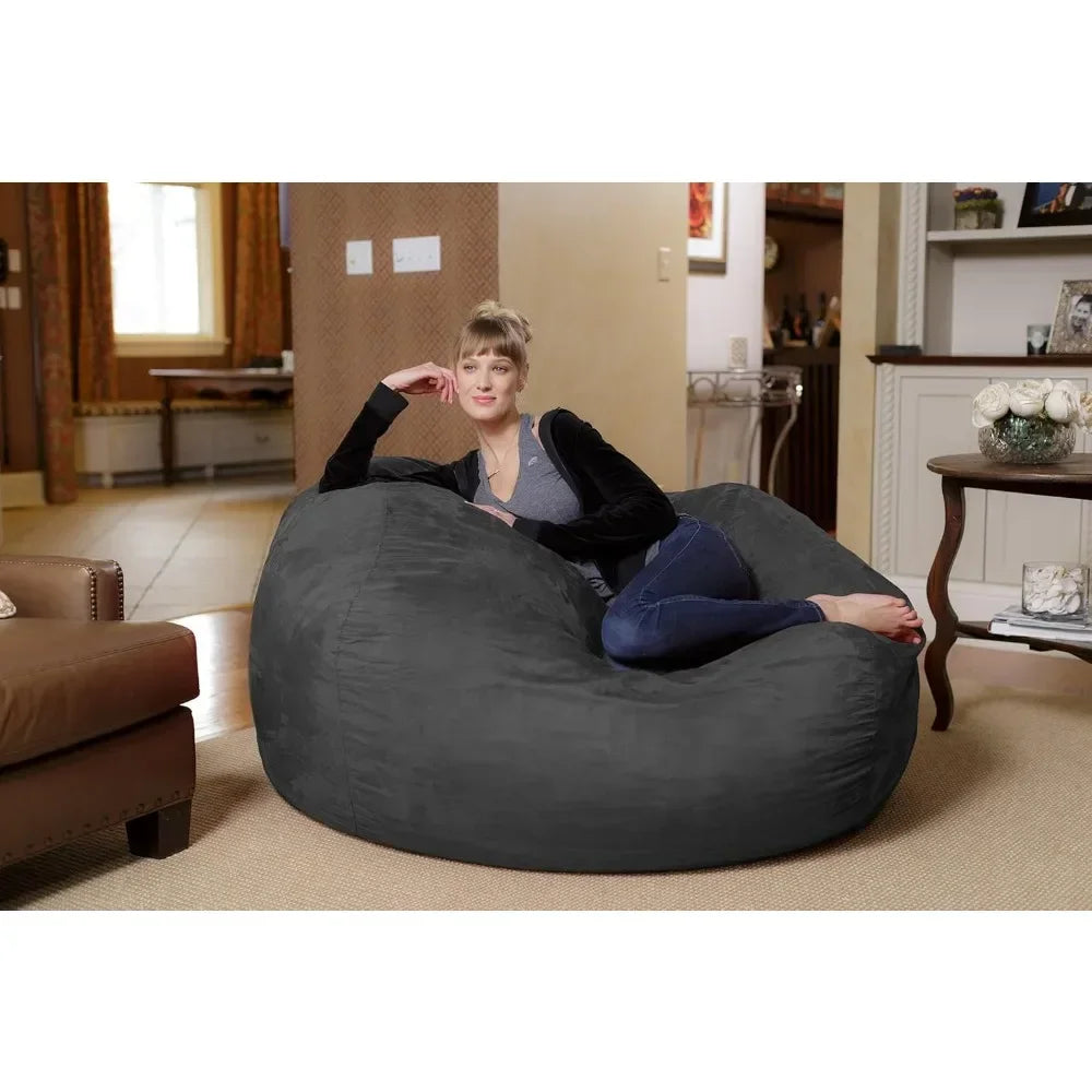 Beanbag Sofa, 5-foot Adult and Youth Beanbag Chair, Foam Filled Removable Micro Suede Cover and Lining, Charcoal Beanbag Sofa