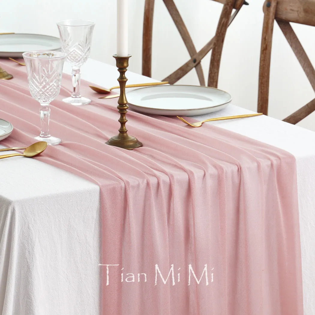 Graceful Table Runner Luxury Dusty Blush Pink Sheer for Wedding Rustic Princess Party Bridal Shower Birthday Christmas Decor