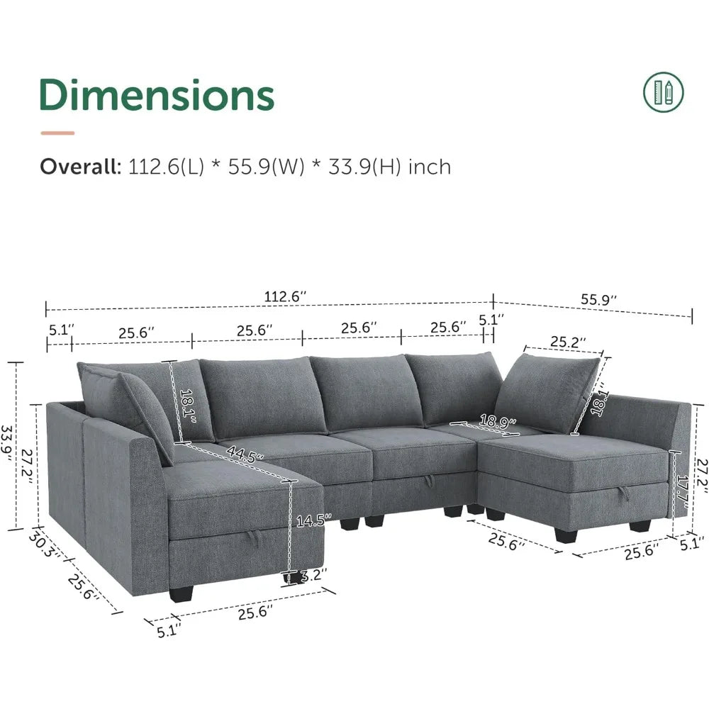 U-Shaped Modular Sectional Sofas, Sectional Couch with Storage Seats U Shape Sofa-2,Living Room Sofa