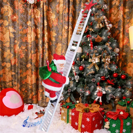 Christmas Ornaments Gift Electric Climbing Ladder Santa Claus Doll Toys With Music Merry Christmas Tree Hanging Decoration