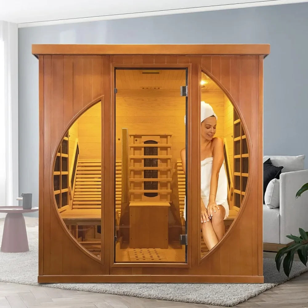 Wooden Sauna Room, Luxurious Red Cedar Sauna with Recliner, 3400W Dry Heat Sauna for Home, 9 Heating Panels, Bluetooth Speaker