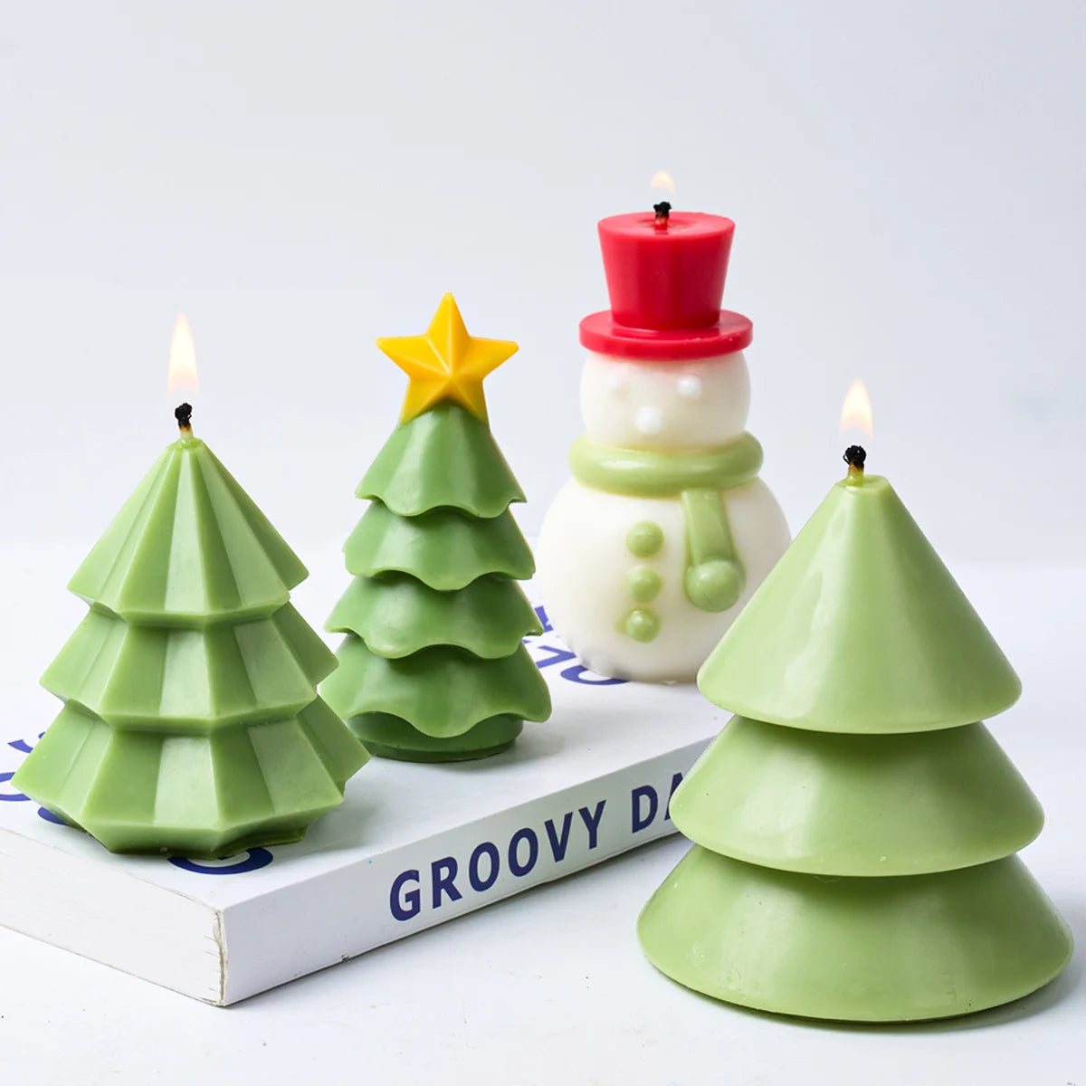 3D Christmas Tree Candle Silicone Mold DIY Snowman Candles Making Kit Handmade Soap Plaster Resin Baking Tools Holiday Gifts