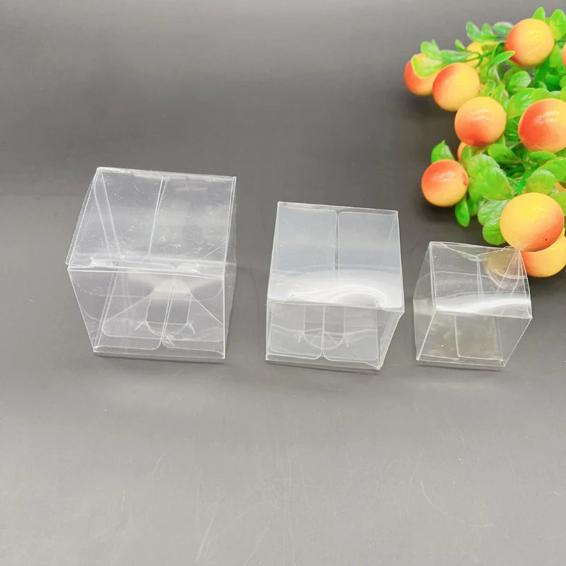 100pcs 3-10cm Square Plastic Gift Box Clear PVC Transparent Box Wedding Christmas Packaging Gift Boxs for Jewelry Storage Boxs