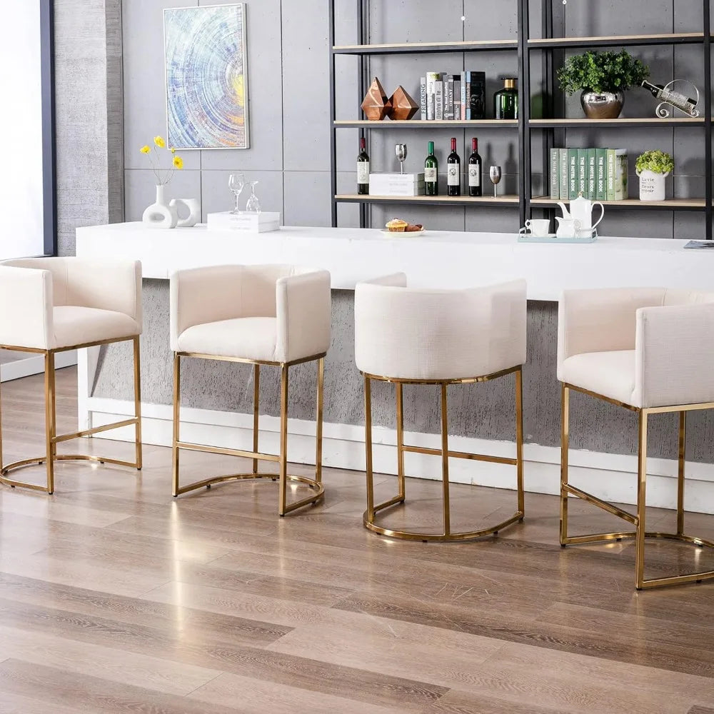 Modern Counter Height Linen Fabric Upholstered Counter Stools Set of 4 Chaises Dinning Chairs Dining Table Cream Desk Chair Room