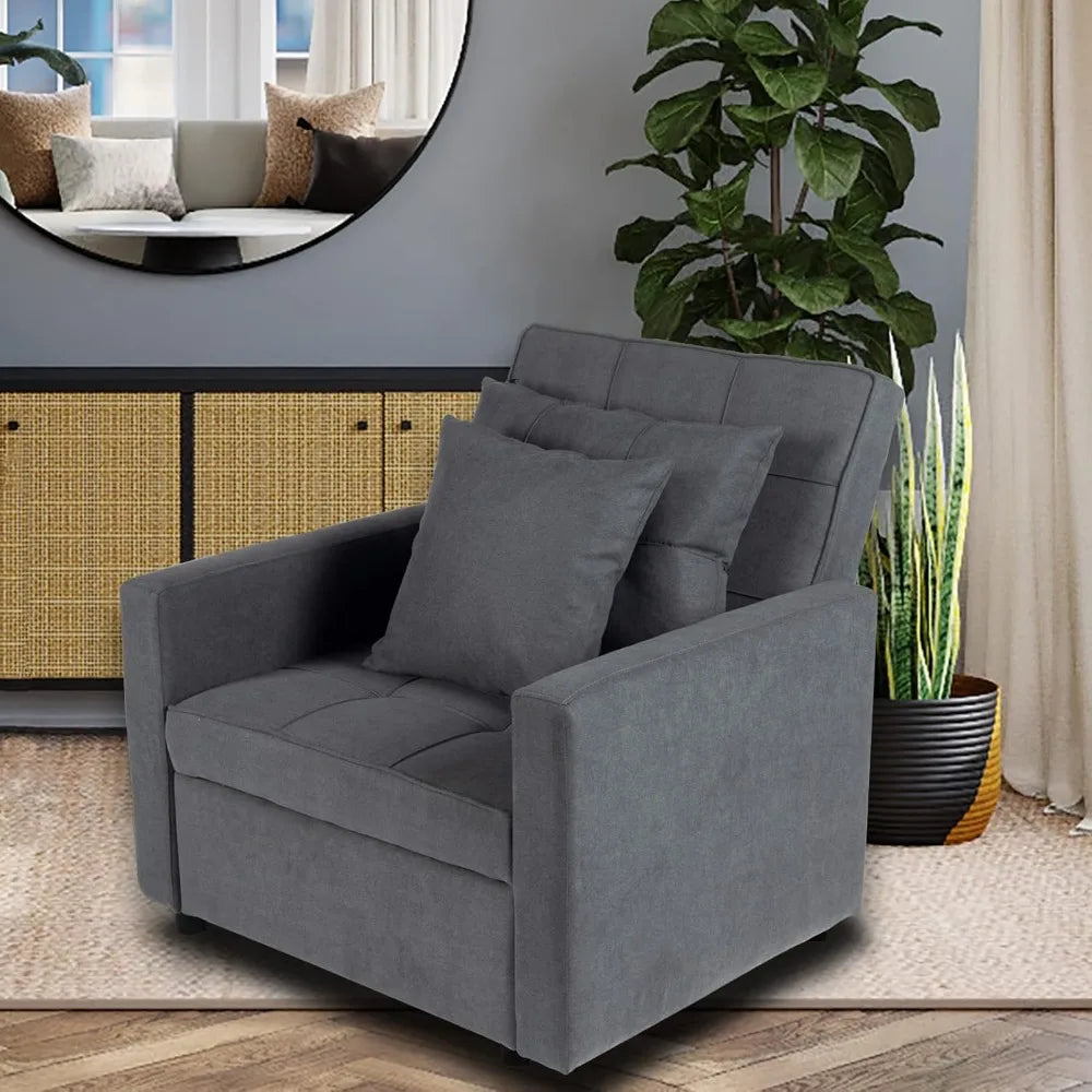 Sofa Bed Chair 3-in-1 Convertible, Lounger Sleeper, Single Recliner for Small Space with Adjustable Backrest (Dark Grey)