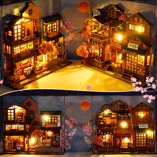 3D Wooden Puzzle DIY Book Nook Kit Bookend Shelf Insert Alley Miniature Dollhouse Model Building Set Toys Adults 3D Puzzle Gift