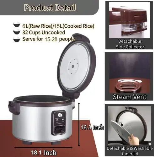 Commercial rice cooker 90 cups cooked / 50 cups uncooked rice Commercial Rice Warmer for 45-50 people, with One-Touch Operation